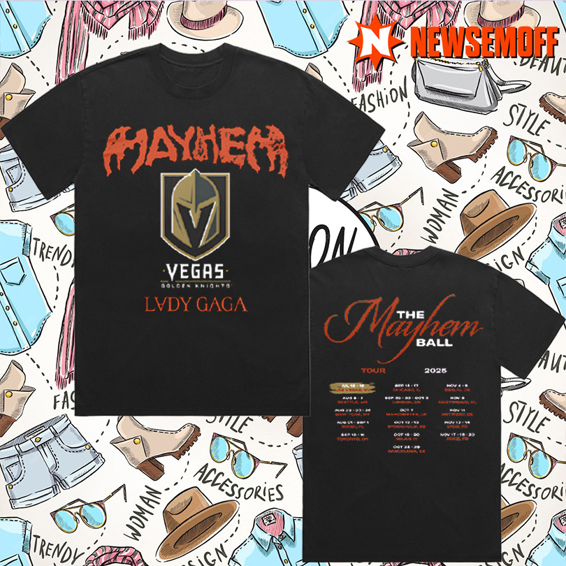 Laydy Gaga Vegas Gold Knights The Mayhem Ball Tour 2025 T Shirt